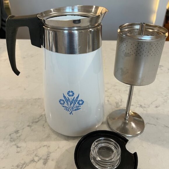 CorningWare 9 Cup Stove Top Percolator Cornflower Pattern Coffee Pot - Picture 7 of 15